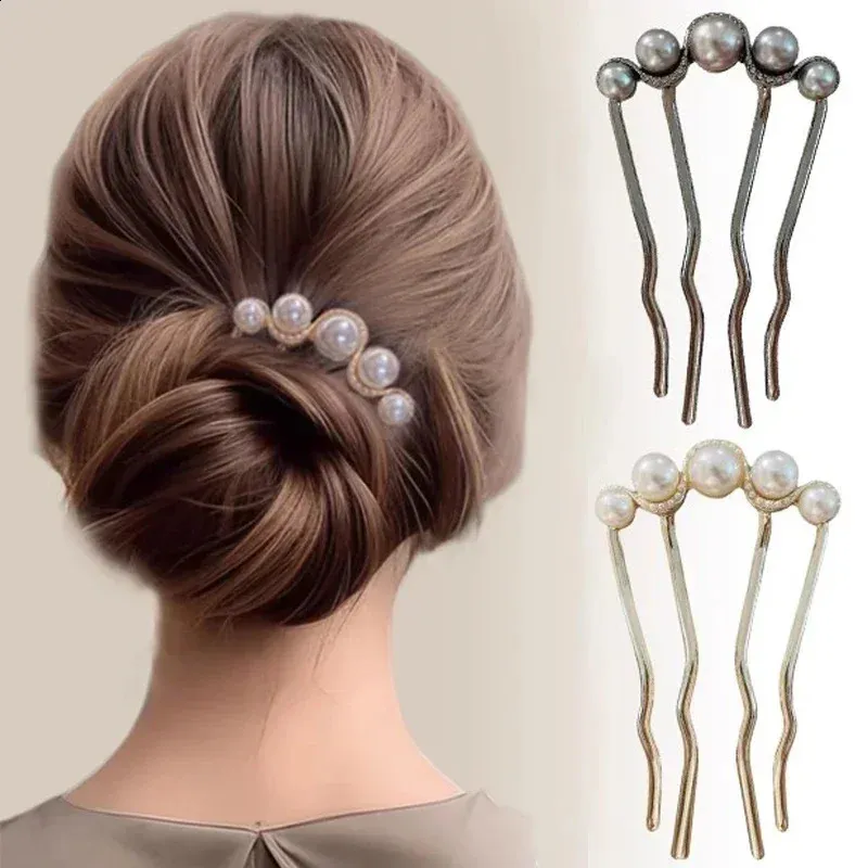 Elegant U Shaped Pearl Hair Pins: Korean Style Metal Hair 