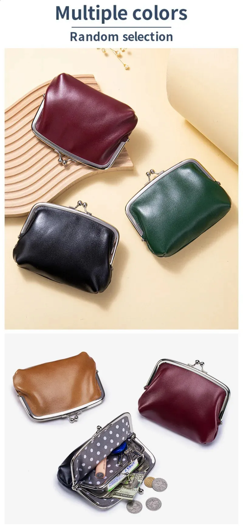 ☆ DHgate 프레임 여성용 동전 지갑 여성용 빈티지 오일 왁스 가죽 키스락 버클 체인지 파우치 클러치 지갑 | 신상품 바로 구매