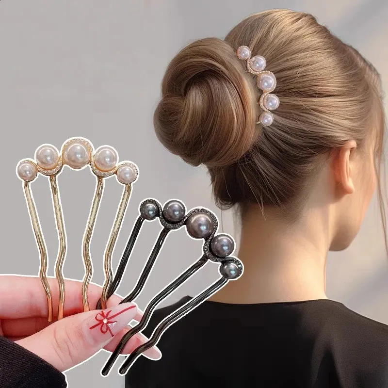 Elegant U Shaped Pearl Hair Pins: Korean Style Metal Hair  display picture 1