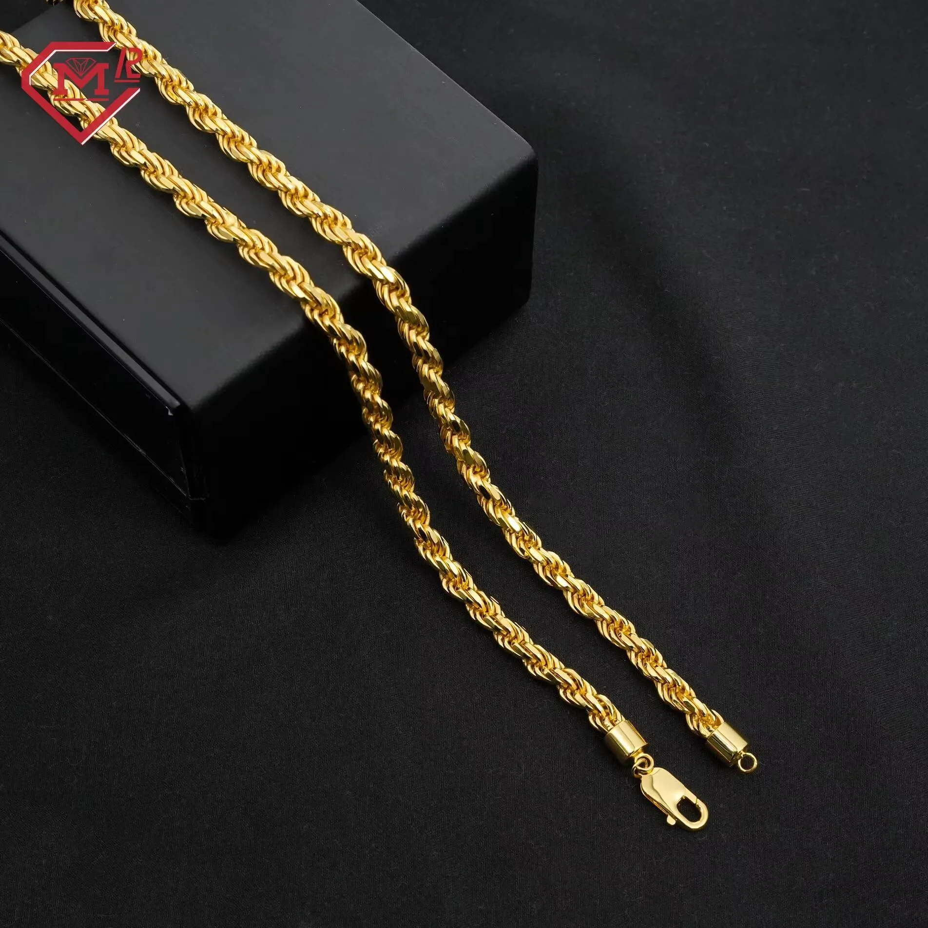 ロープチェーンネックレス 925スターリングシルバー カスタムゴールド 