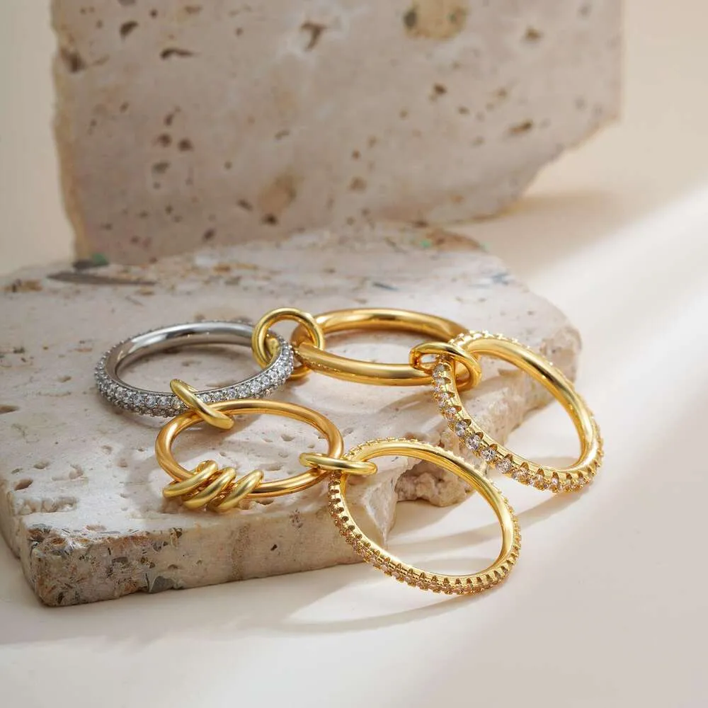 Anello designer tre cerchi zirconi oro anello impilabile trendy_voghion.com