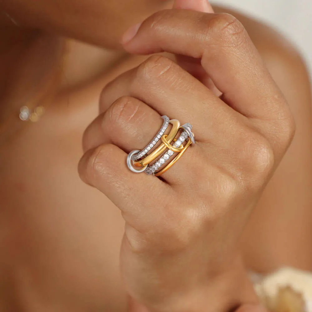 Anello designer tre cerchi zirconi oro anello impilabile trendy_voghion.com