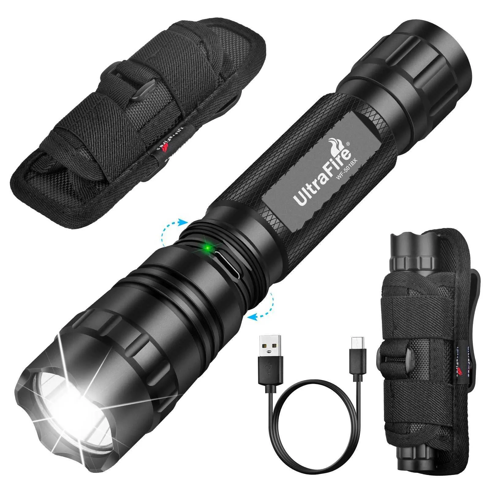 UltraFire WF501BX Tactical Flashlights 1200LM USB C... From ...