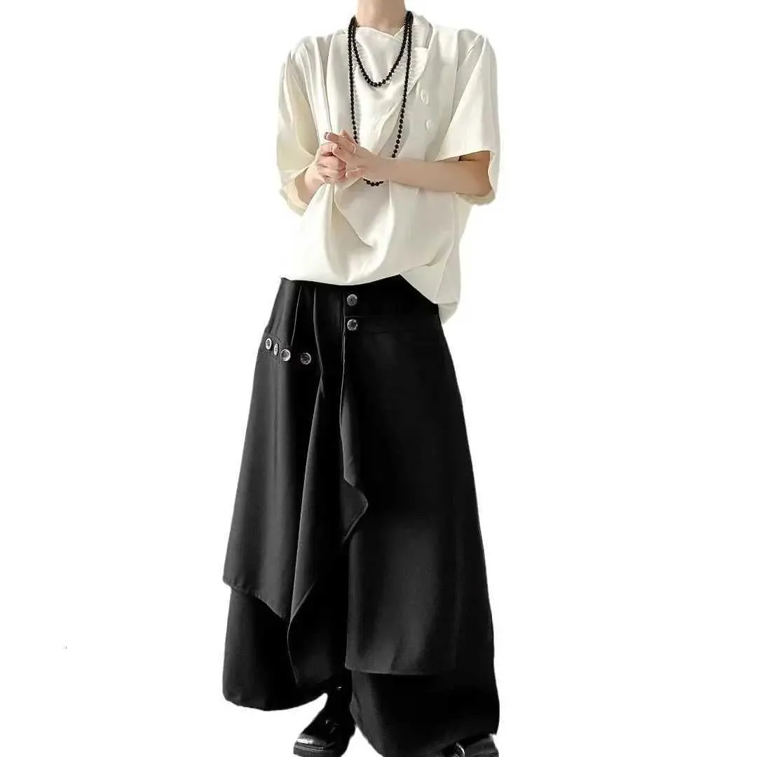 Mens Samurai Pants Wide Leg Hakama Baggy Trousers Acetate Bootcut