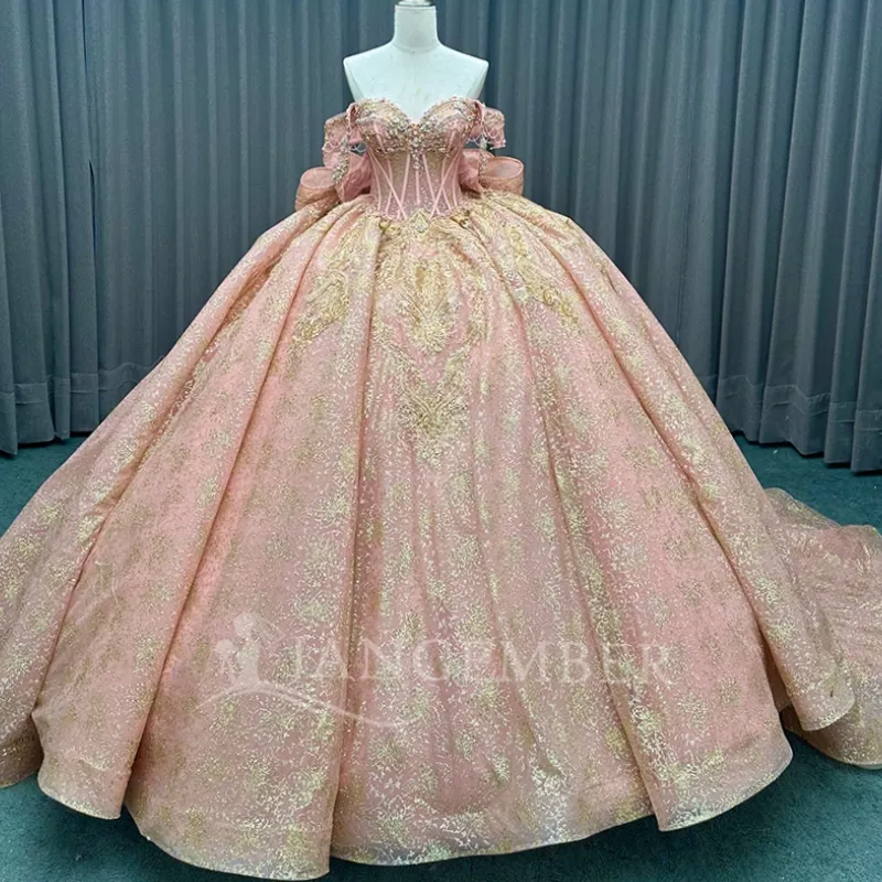 Shiny Pink Quinceanera Dress Ball Gown Applique Party Gowns Sweet 16 Dress  Y2567 main image 1