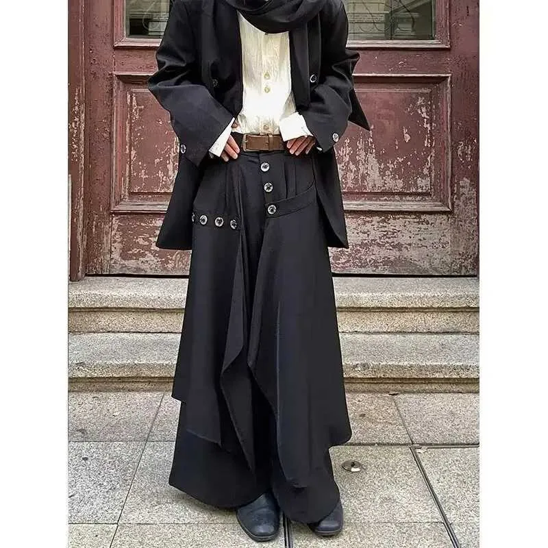 Mens Samurai Pants Wide Leg Hakama Baggy Trousers Acetate Bootcut