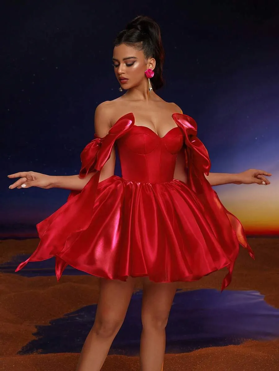 Red Homecoming Dresses Mini Cocktail Evening Party Gowns Off The