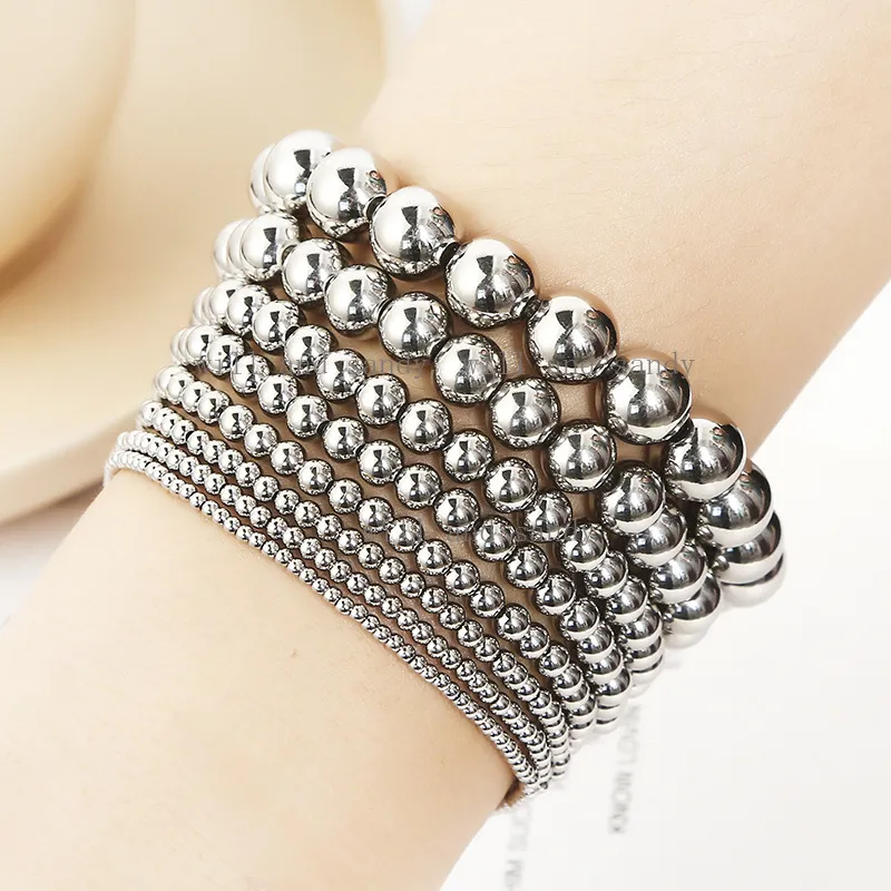 Save Big on Bulk Stainless Steel Bead Bracelet Non Tarnish Stainless Steel  Bead Bracelet For Women Bead Ball Bracelet Stretchable Elastic