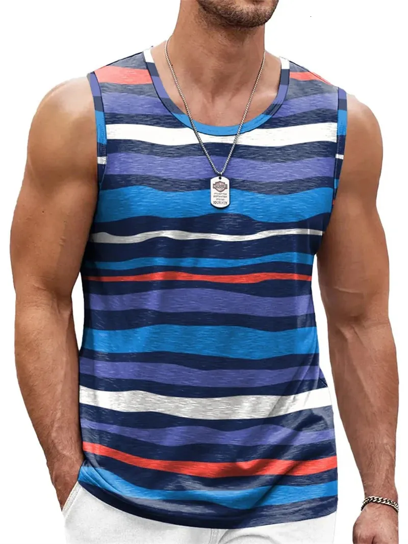 Mens Retro Stripe 3D Printed Tank Tops Quick Dry Breathable Sleeveless ...