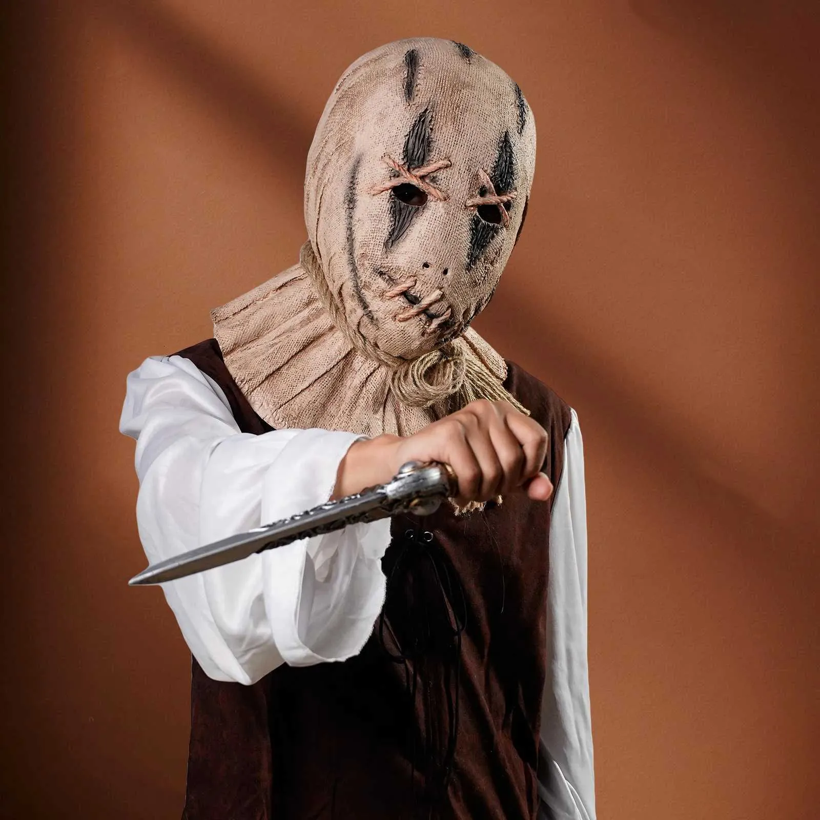 Scary Scarecrow Headgear Faux Latex Mask Halloween Costume Party ...