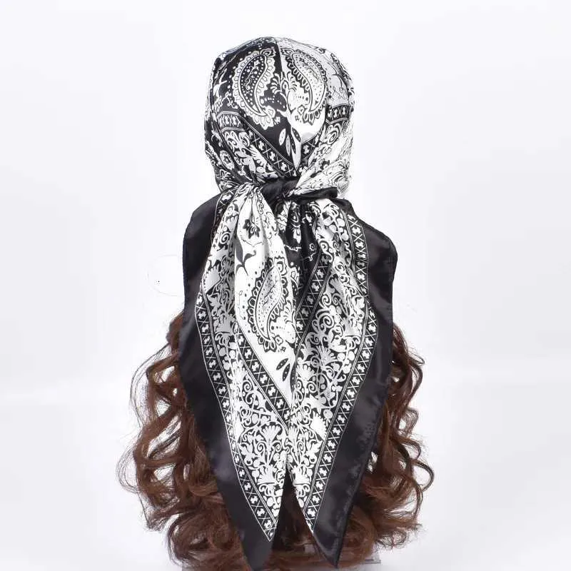 W250916 Silk Scarf For Women 90cm Black & White Colorblocked Cashew ...