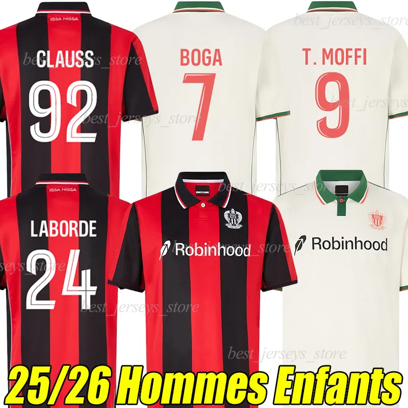 OGC Nice FC Soccer Jersey 2024 Home Red Black Striped Polyester