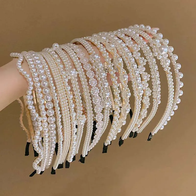 Korean White Pearl Hairbands For Women Elastic From Huantong10