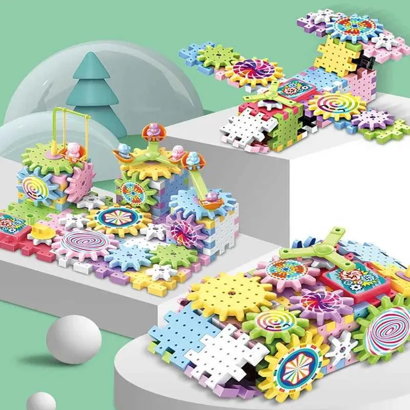 Electric Gear Building Toy Set, Motorized Spinning Gears, Gear Rail Car ...