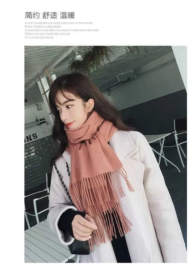 Winter Warm Thicken Scarf Luxury Cashmere Women's Scarves Solid Color ...