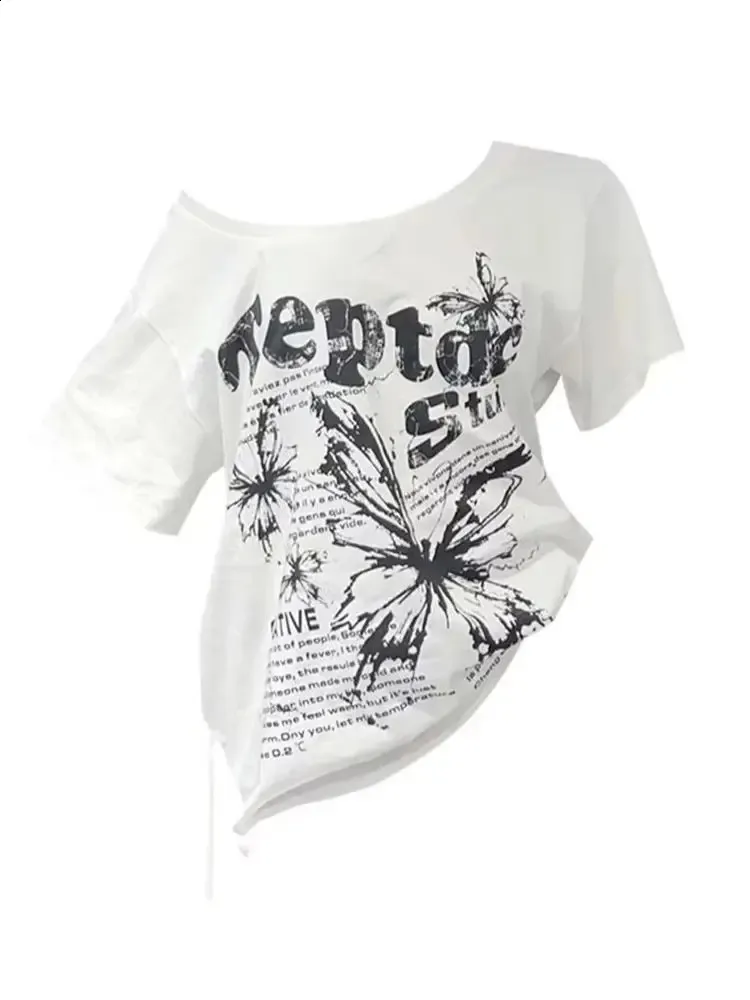 Butterfly Tee White Cotton Y2K Oversize Dongzhu04 | DHgate