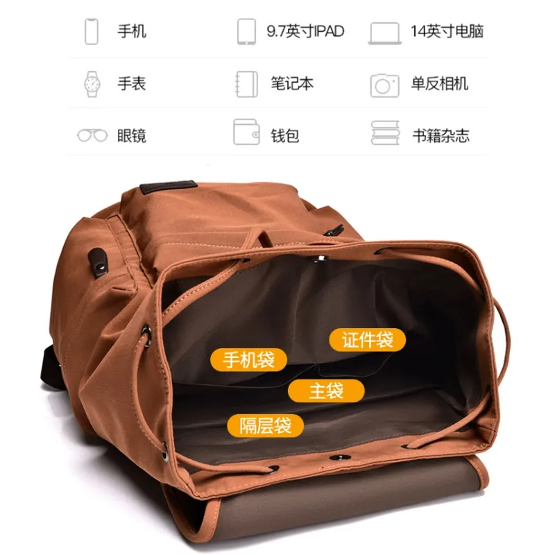 14 inch laptop backpack canvas Men Schoolbag Bag, Black Zipper Main Material Designer canvas laptop backpack for