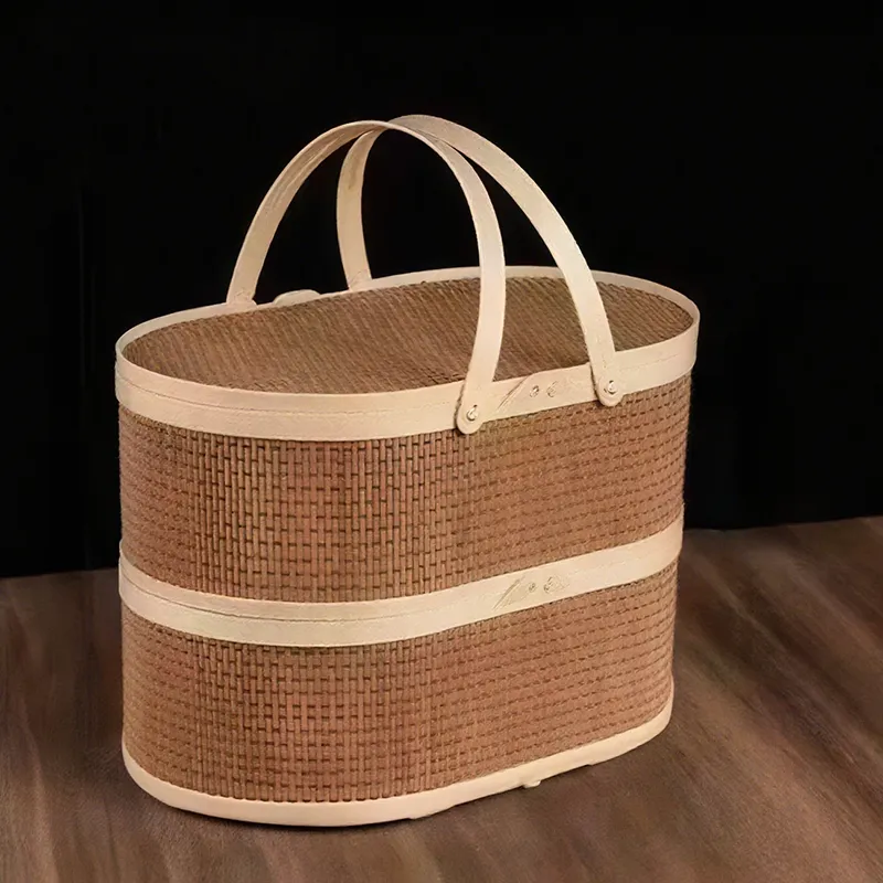 Panier De Pique-nique En Bambou Tressé Avec Couvercle Gaze Anti-insectes - Protection Poussière, Soleil - Pour Fruits, Pain, Repas Panier Fruit