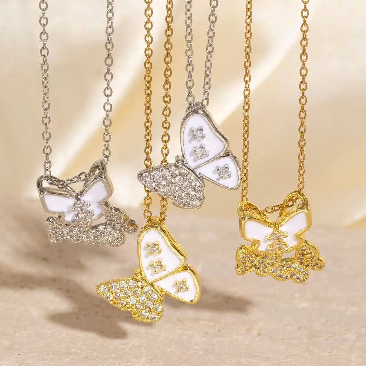 1Pc collana in acciaio inossidabile con farfalla placcata oro 18