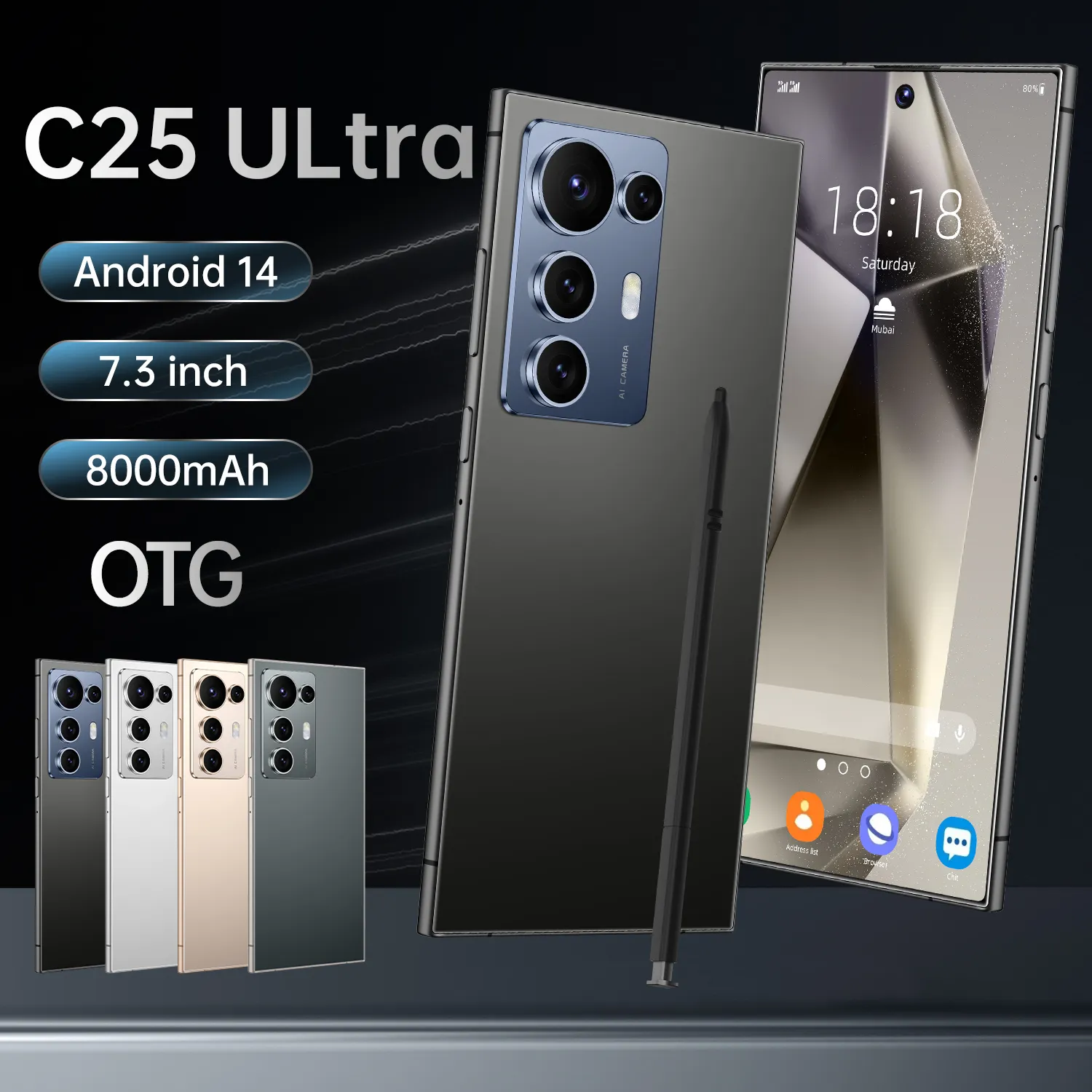 C25 Ultra Mobile Phones 7.3 Android 15, Snapdragon From