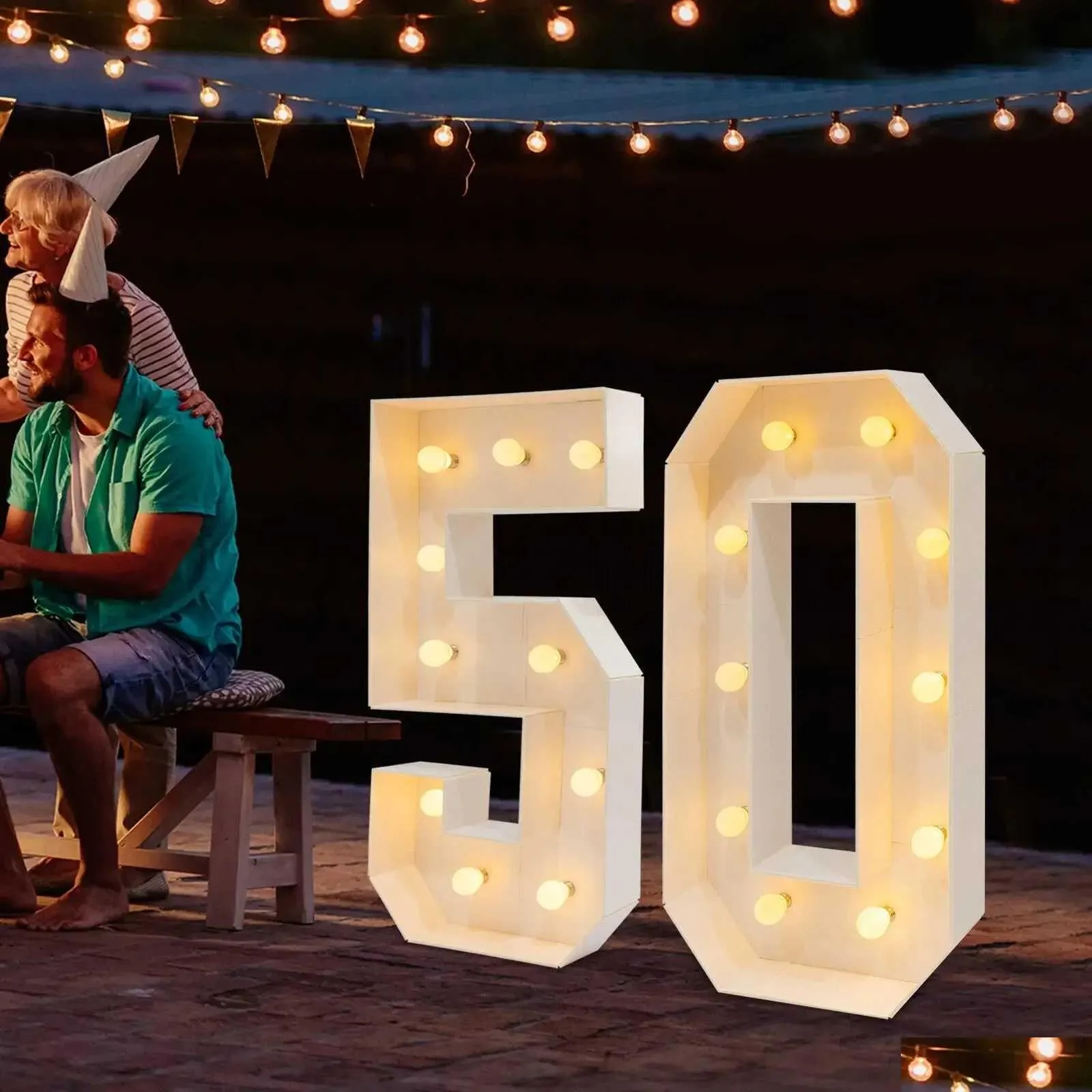 Led 50 Sign Vintage LED Neon Love Sign In Number Warm 50 Lights Up Lamp For 50th ...