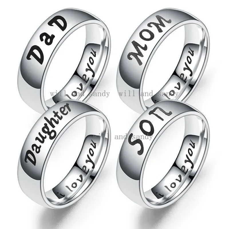 Will And Sandy Love Ring Stainless Steel Band For Dad, Mom, Son
