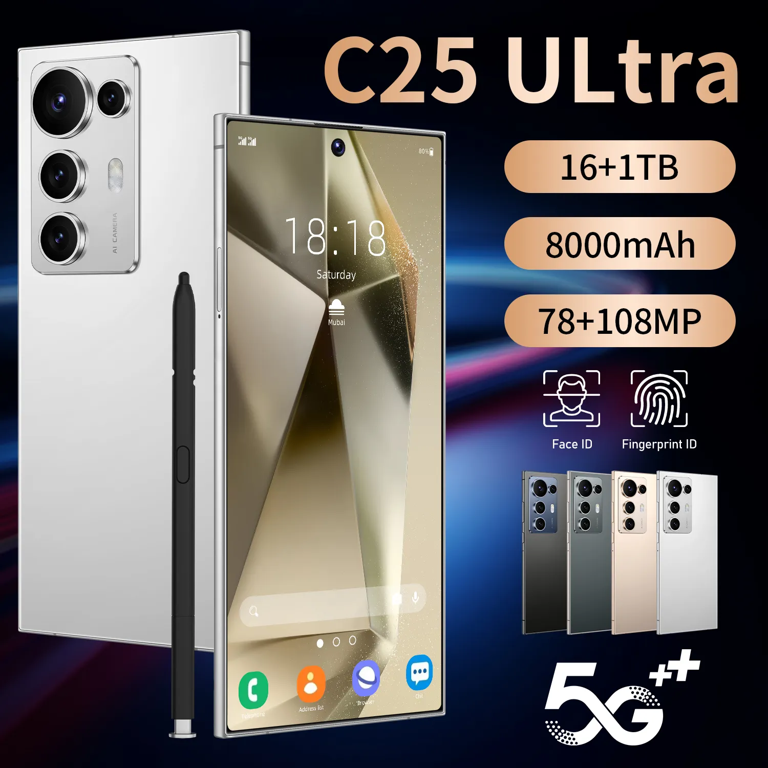 C25 Ultra Mobile Phones 7.3 Android 15, Snapdragon From