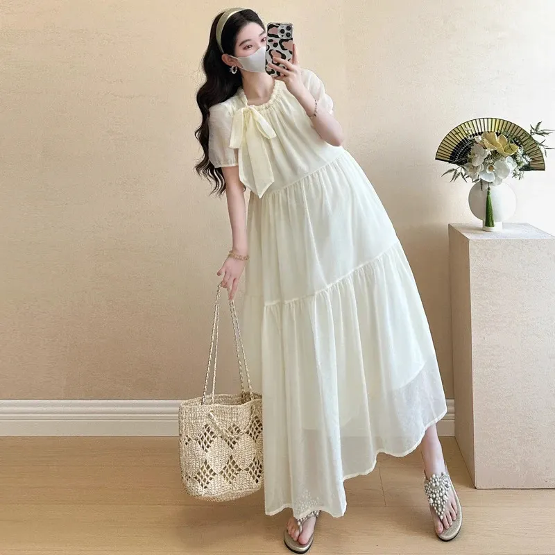 Pregnant Woman Cake Dress Short Sleeve Drawstring Collar Maternity Party Dress with Bowknot Contrast Color from Dhgate Maternity Dresses