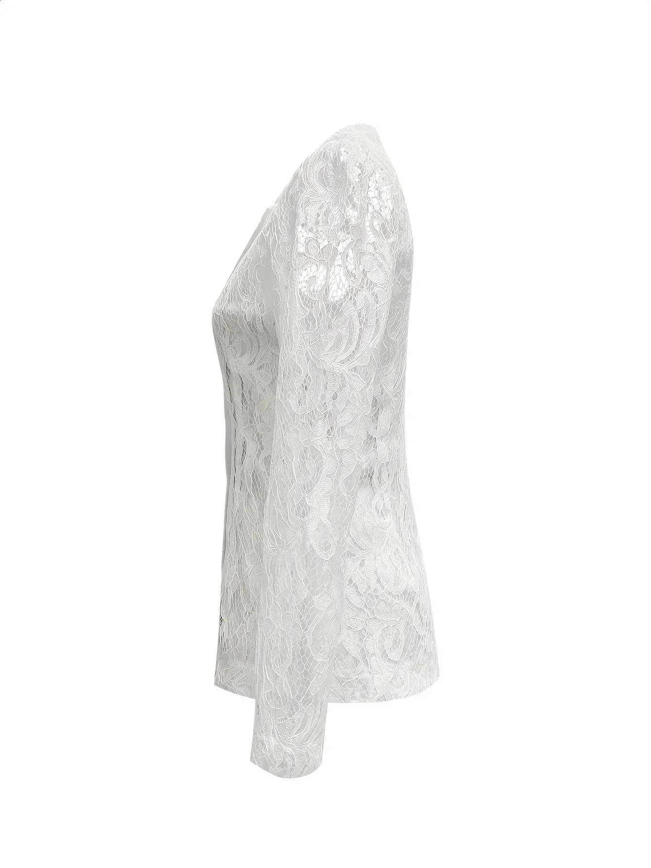 Elegant Lace-Trimmed Women's Single-Breasted Notch Lapel Blazer Jacket ...