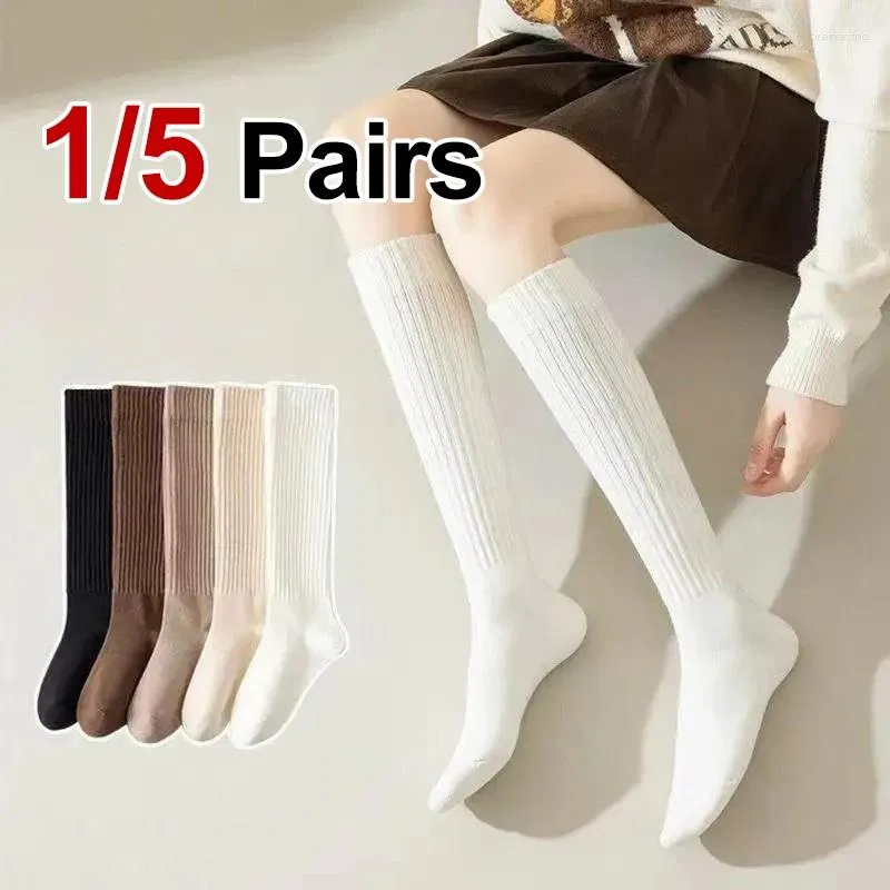 女性の靴下1/5ペア秋の冬暖かい濃厚な色の子牛ファッショナブルな