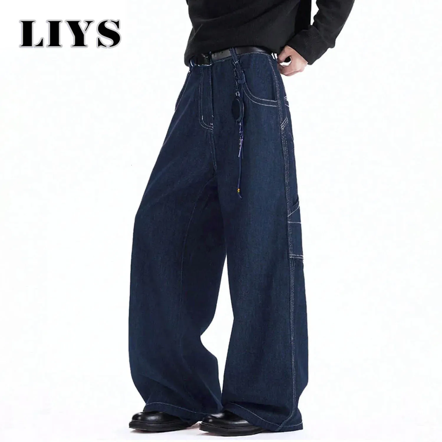 Mens Baggy Denim Jeans Loose Fit High Waist Zipper Fly Straight
