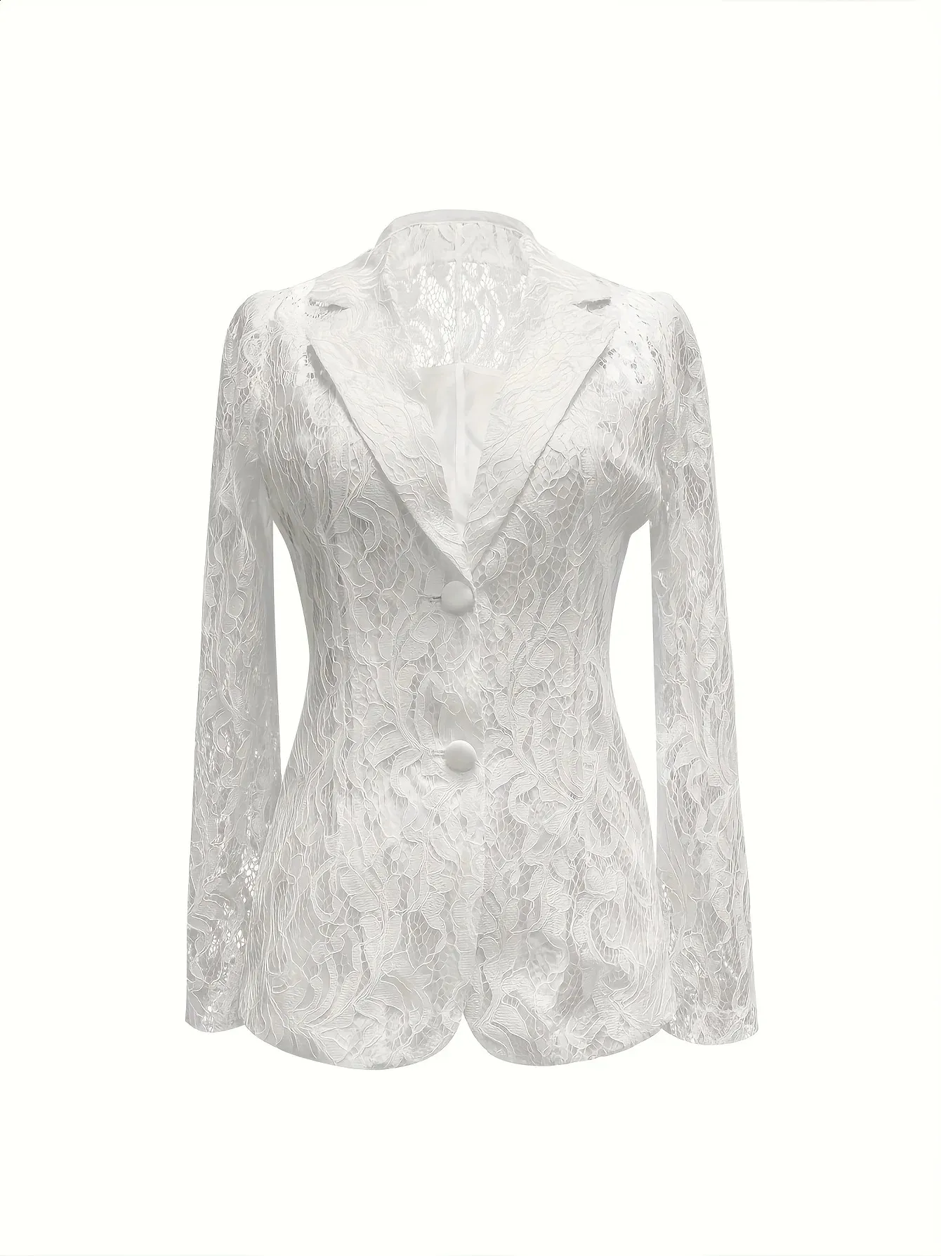 Elegant Lace-Trimmed Women's Single-Breasted Notch Lapel Blazer Jacket ...