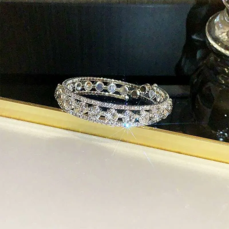 Full Dia Sparkling Three Bride Versatile Rhinestone Wrapped Open Crystal Bracelet High End Multi Layer_voghion.com