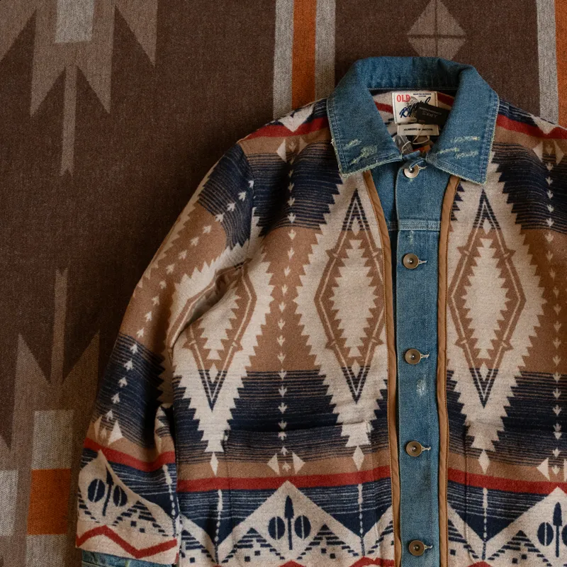 RRL Western Style Jacquard Heavy Washed Denim Jacket From
