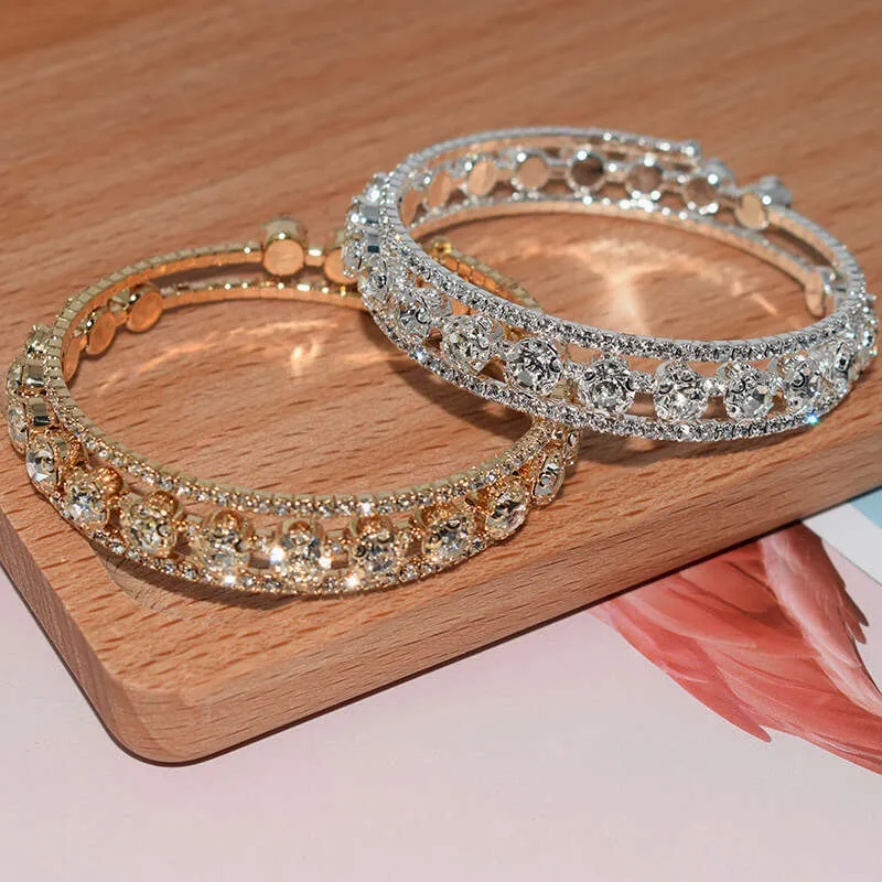 Full Dia Sparkling Three Bride Versatile Rhinestone Wrapped Open Crystal Bracelet High End Multi Layer_voghion.com