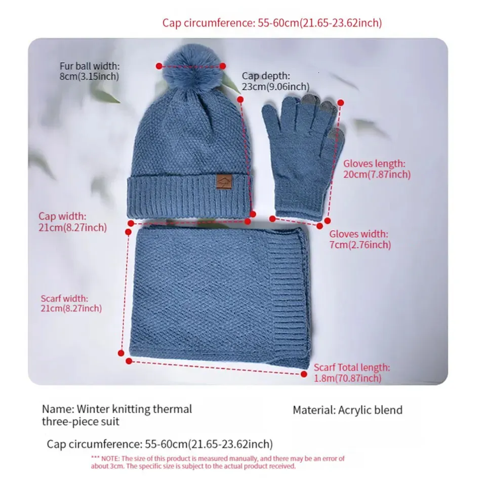 Winter 3-Piece Beanie Scarf Gloves Set, Acrylic Knit Fleece Lined Warm Unisex Women 3-Piece Winter Hat Scarf Gloves Set, Warm Knit Beanie  main image 4