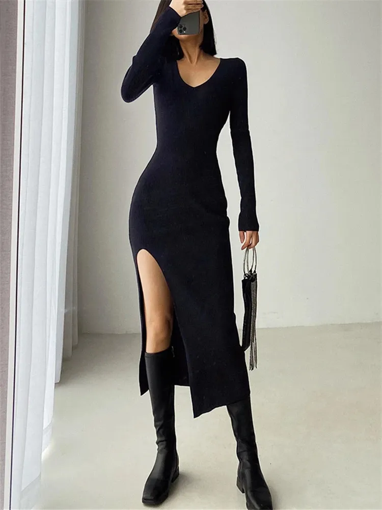 Realeft Autumn Winter French Sexy Slit Womens Sweater Dress Female V-Neck Slim Tightfitting Wrap Dresses 250917 from Dhgate Urban Sexy Dresses - price 66.84 Realeft Autumn Winter French Sexy Slit Womens Sweater Dress Female V-Neck Slim Tightfitting Wrap Dresses 250917 from Dhgate Urban Sexy Dresses - price 66.84