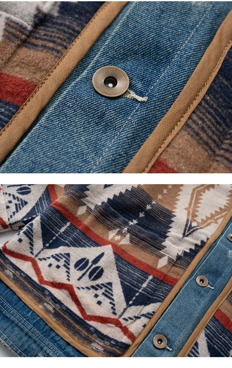 RRL Western Style Jacquard Heavy Washed Denim Jacket From