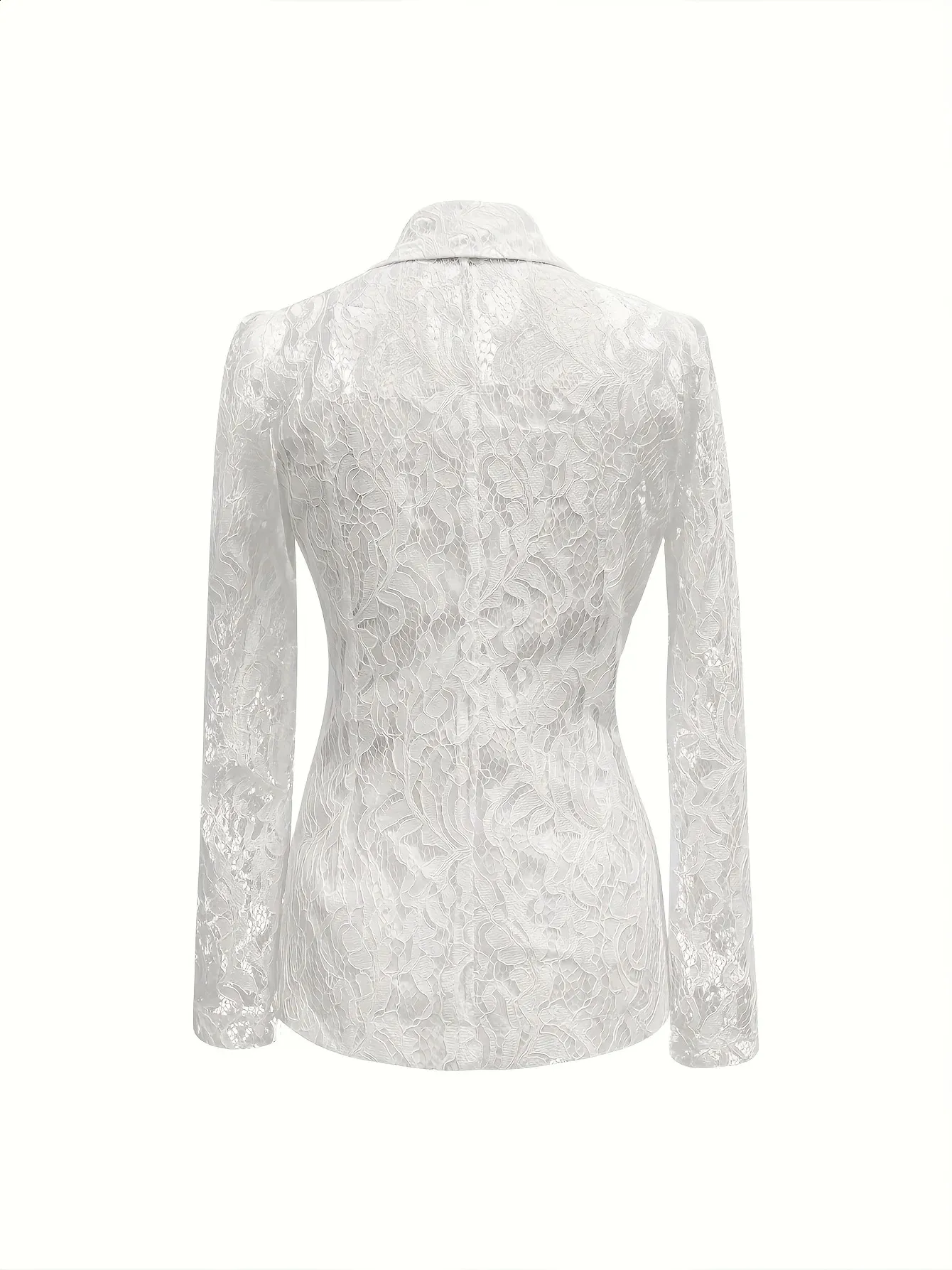 Elegant Lace-Trimmed Women's Single-Breasted Notch Lapel Blazer Jacket ...