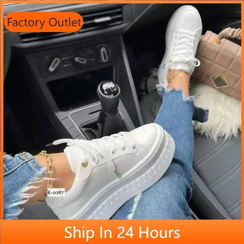 White Casual For Women 2025 New Platform Sneakers Solid Color Ladies Footwear Trend Lightweight PU Vulcanized Shoes_desvips.com
