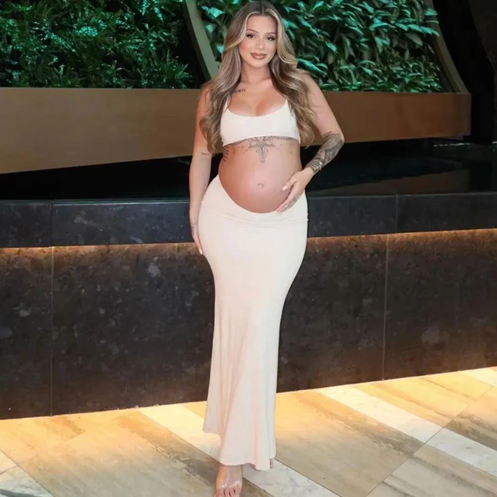 open back maternity dress A-line Backless Lace Maxi Maternity Dress Baby Shower Gown