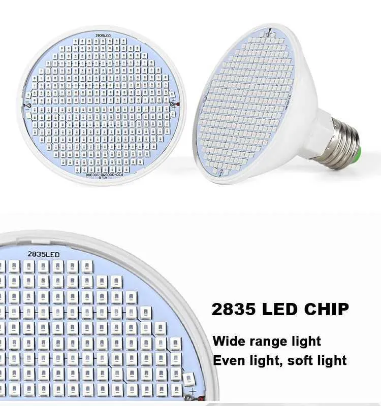 E27 LED Plant Grow Light Bulb Full Spectrum Indoor Hydroponics Flower ...