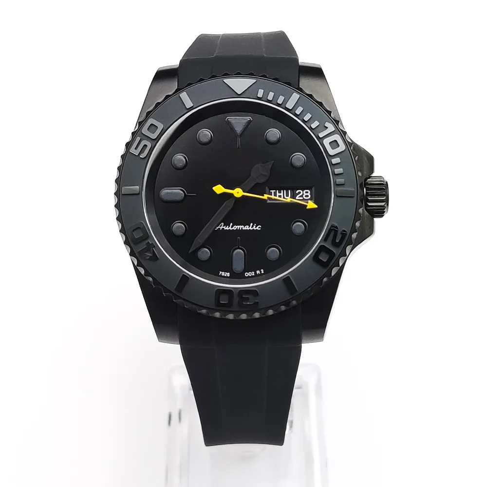 Men's 40mm Mechanical Hand-Winding Automatic Watch with Black PVD Case ...