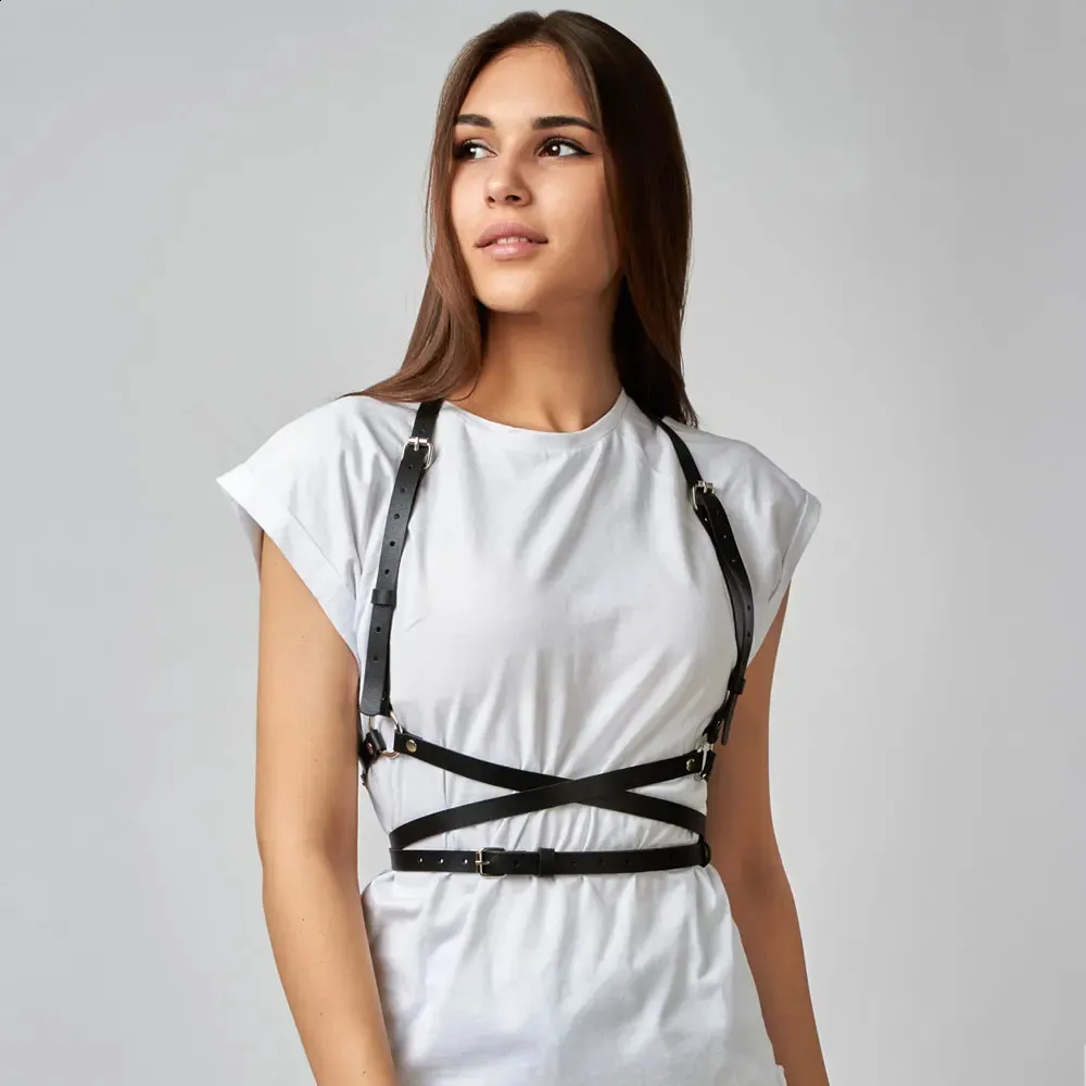 Womens Gothic PU Leather Harness Belt Chest Corset From