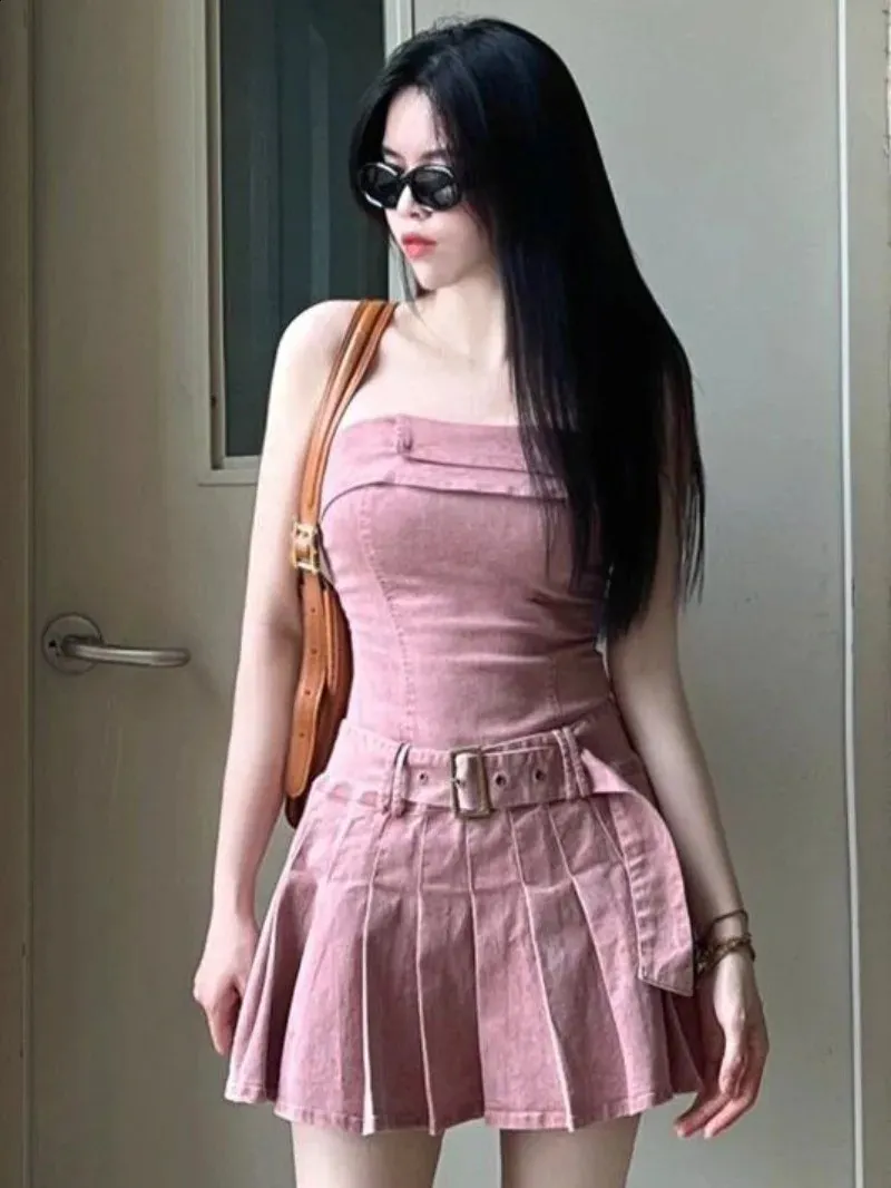 pink denim strapless dress Women's Pink Denim Dresses