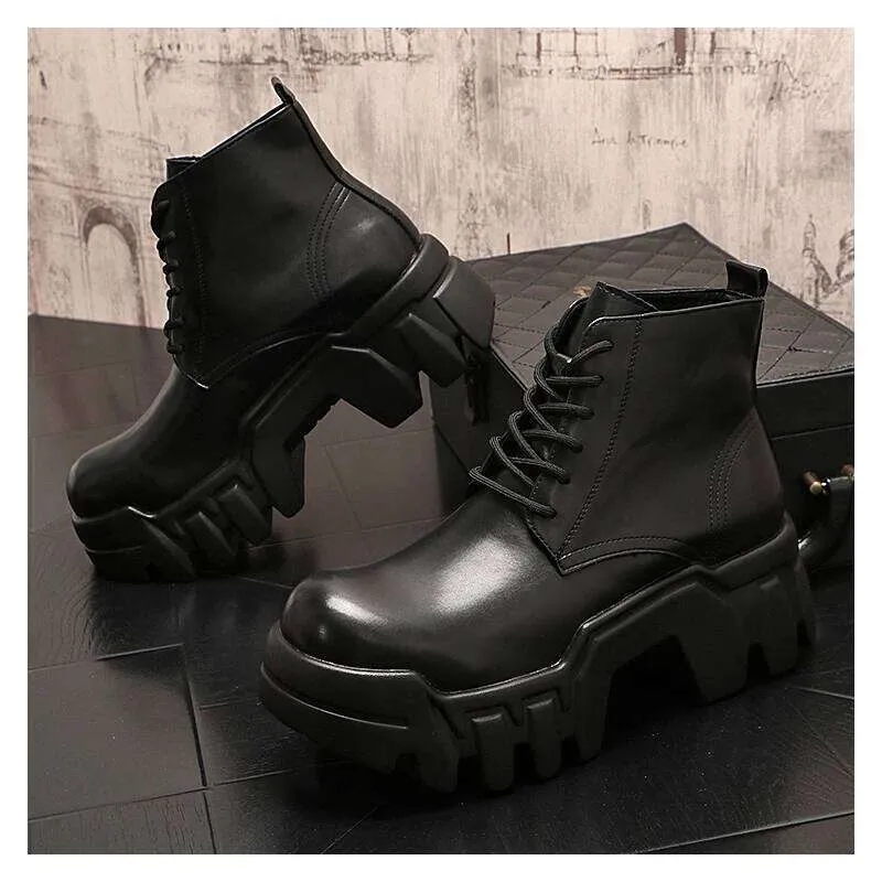Punk Rocker Boots Men Brand Designer Genuine Leather Punk Rock Platform Boots Mens Cowboy ...