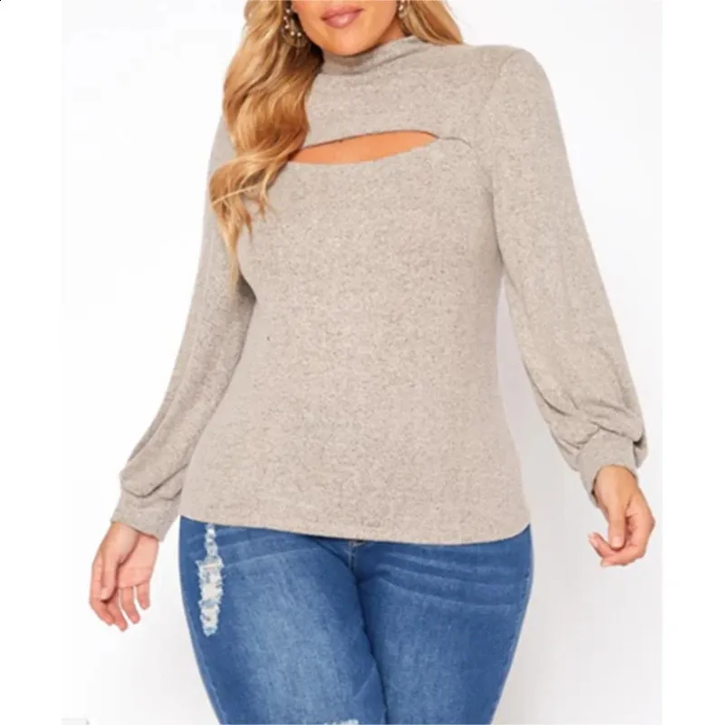 Plus Size Elegant Hollow Out Cutout Sweater With Long Sleeves For Women ...
