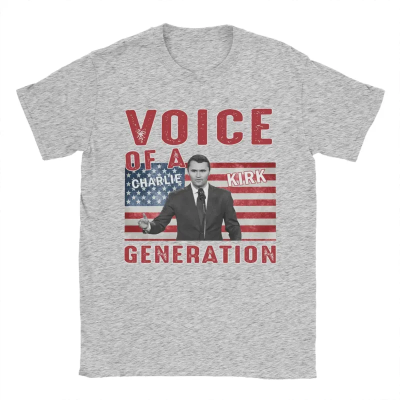 Men's T Shirts Charlie Kirk Voice Of A Generation Patriotic Slogan Cotton Clothes Novelty Short Sleeve Round Collar Tees T-Shirts