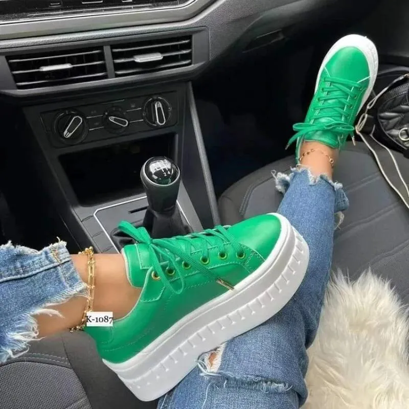White Casual For Women 2025 New Platform Sneakers Solid Color Ladies Footwear Trend Lightweight PU Vulcanized Shoes_desvips.com