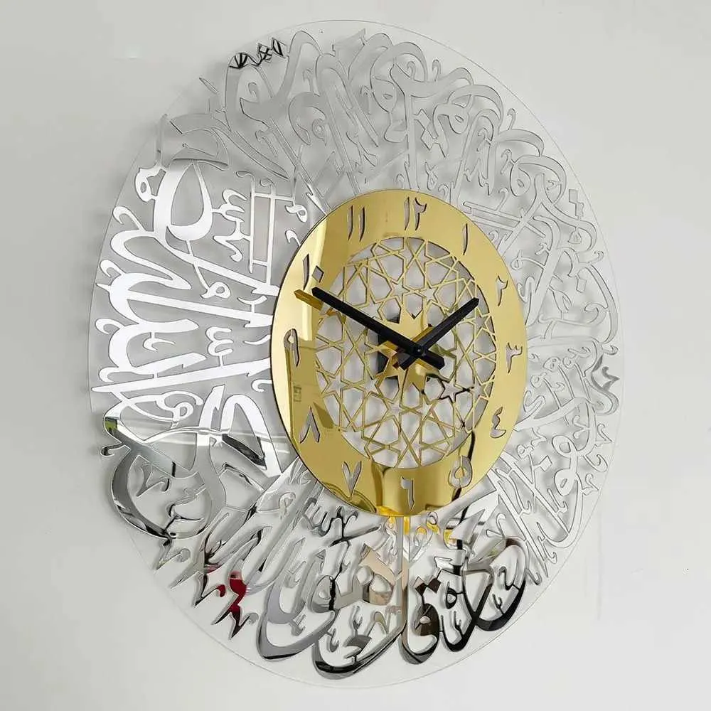 3D ウォールクロック 時計 3D時計アクリルスーラアルイクラスウォールクロックイスラム書道eid